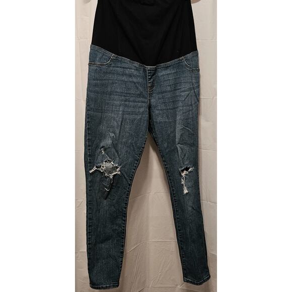 Women's Isabel Maternity Distressed Crossover Skinny Jeans Over The Belly Sz 16 - Picture 1 of 9